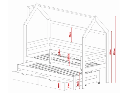 DANEK 80x160 pin lit enfant maison Lano Meubles