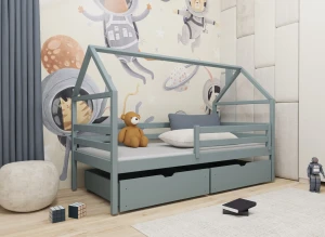 ARON 80x200 gris lit cabane enfant Lano Meubles