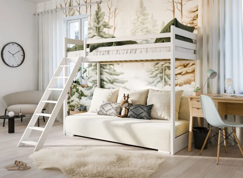 SOFINO 90x200/140x200 rose lit mezzanine avec canapé-lit en tissu beige poso 38 Lano Meubles