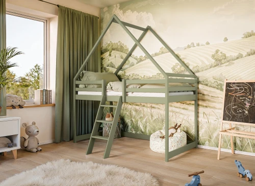 MOON 80x180 olive lit cabane enfantnette mezzanine Lano Meubles