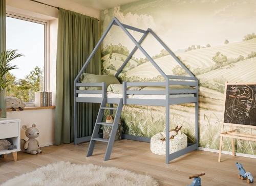 MOON 80x180 gris lit cabane enfant Lano Meubles