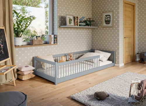 PEDRO 80x180 gris lit Montessori au sol pour enfants Lano Meubles