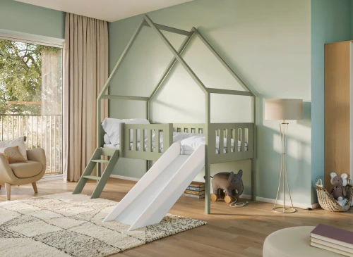 ANGEL 80x180 olive lit enfant maisonnette avec toboggan Lano Meubles