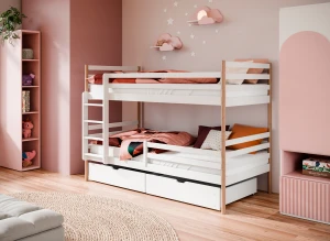 GUSTO 90x200 blanc+hêtre lit superposé Lano Meubles