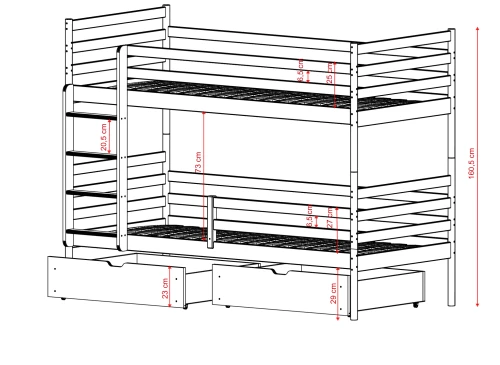 GUSTO 90x200 blanc+hêtre lit superposé Lano Meubles