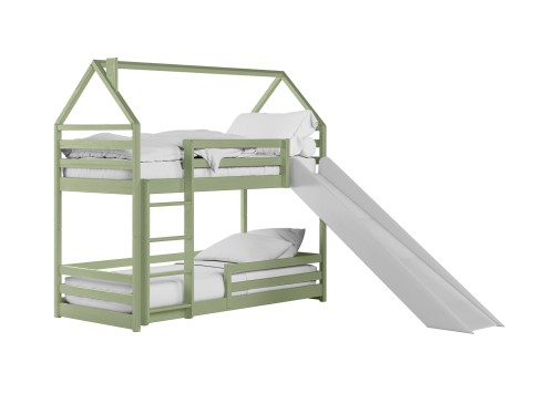 PLAY 90x200 olive lit superposé avec toboggan Lano Meubles
