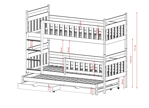 KLARA 80x200 gris lit superposé Lano Meubles