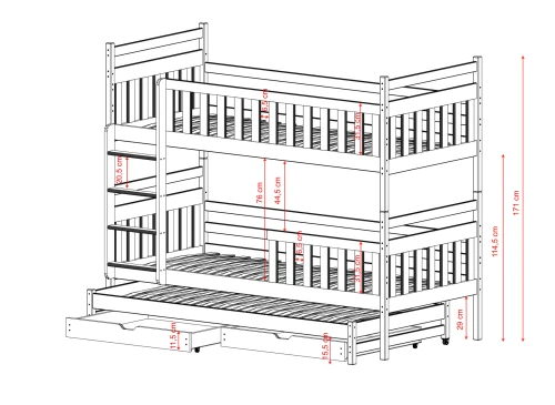 KLARA 80x200 gris lit superposé Lano Meubles