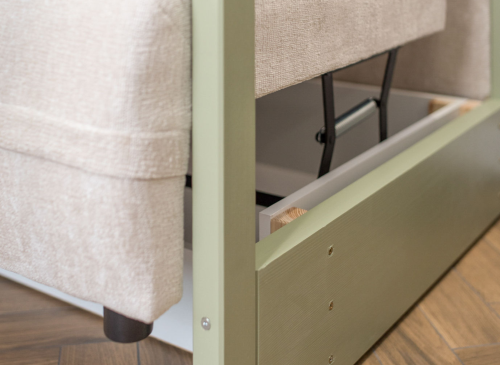 SAVIO 90x200/140x200 olive lit mezzanine avec canapé-lit en tissu  perfect harmony 02 Lano Meubles