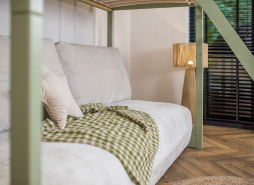 SAVIO 90x200/140x200 olive lit mezzanine avec canapé-lit en tissu  perfect harmony 02 Lano Meubles