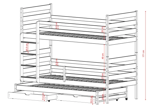 TOMI 80x180 gris lit superposé Lano Meubles