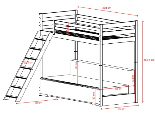 SOFINO 90x200/140x200 graphite lit mezzanine avec canapé-lit en tissu gris zoom 15 sage Lano Meubles