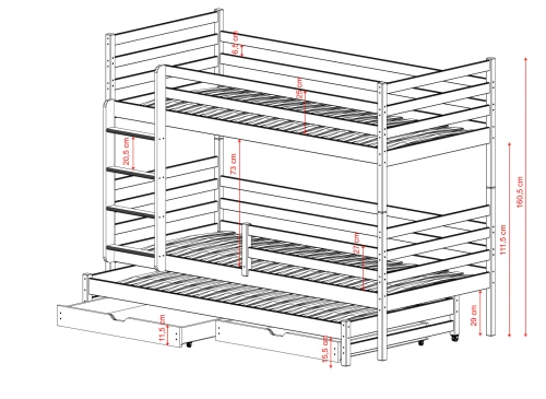 LUK 80x200 pin lit superposé Lano Meubles