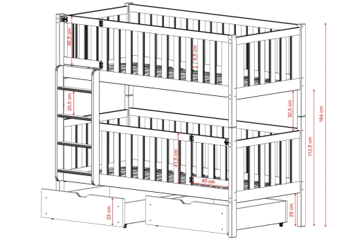 KSAWERY 80x180 gris lit superposé Lano Meubles