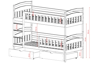 IGNAŚ 80x160 rose lit superposé Lano Meubles
