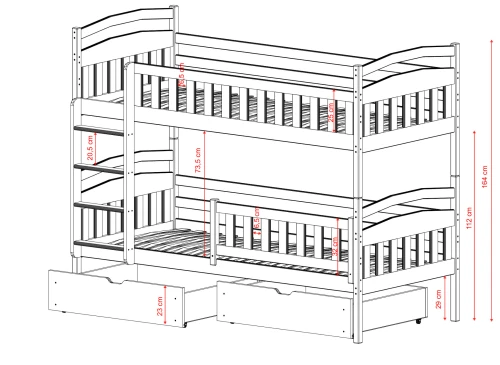 IGNAŚ 90x190 rose lit superposé Lano Meubles