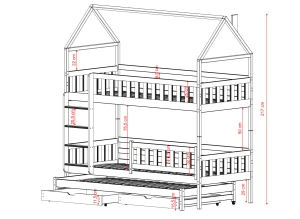 IGA 90x190 cachemire lit superposé maisonnette Lano Meubles