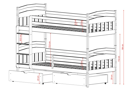 GABI 80x200 rose lit superposé Lano Meubles