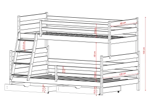 FAMI 90x200/120x200 olive lit superposé à base large Lano Meubles