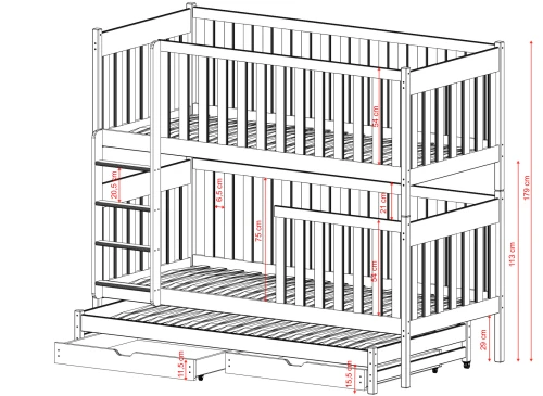 EMILKA 90x200 pin lit superposé Lano Meubles