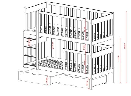 DAWID 80x200 gris lit superposé Lano Meubles