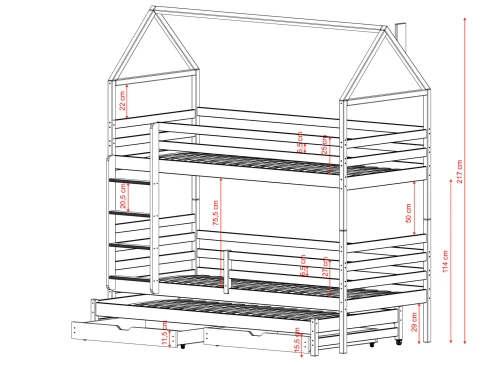 DALIA 90x180 pin lit superposé maison Lano Meubles