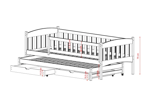 AMELKA 90x180 graphite lit gigogne Lano Meubles