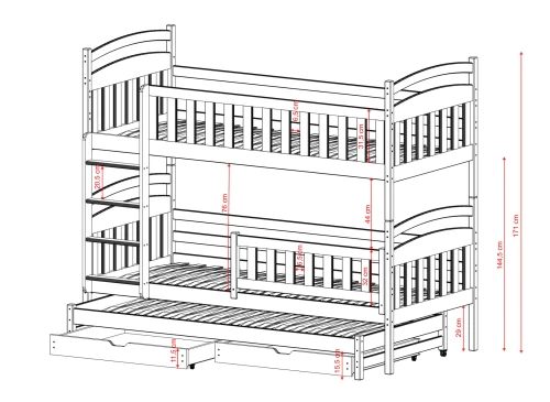 VIKI 80x190 gris lit superposé Lano Meubles