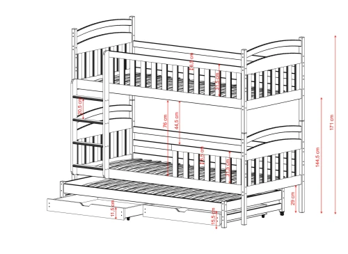 VIKI 90x200 gris lit superposé Lano Meubles
