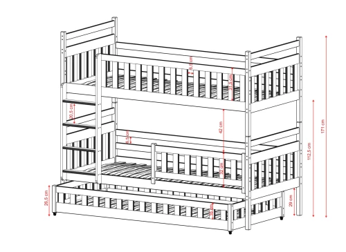 OLIWIA 80x180 gris lit superposé Lano Meubles