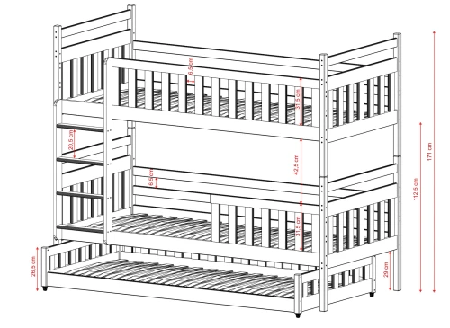 OLIWIA 80x180 rose lit superposé Lano Meubles