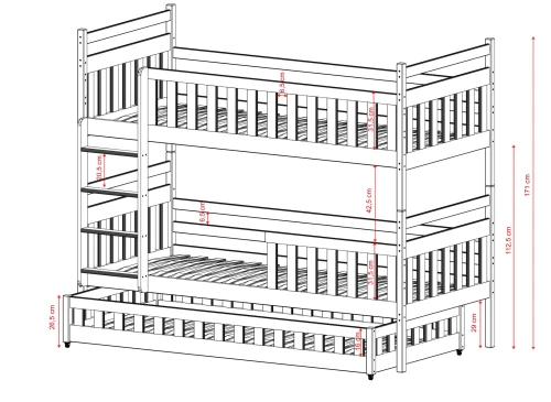 OLIWIA 80x200 gris lit superposé Lano Meubles