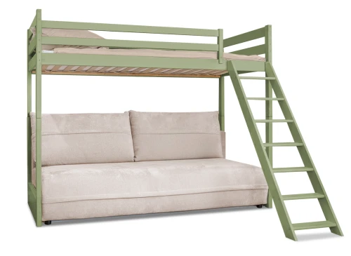 SAVIO 90x200/140x200 olive lit mezzanine avec canapé-lit en tissu  perfect harmony 02 Lano Meubles