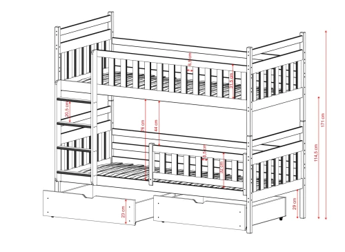 MONIKA 90x190 chocolat noir superposé Lano Meubles