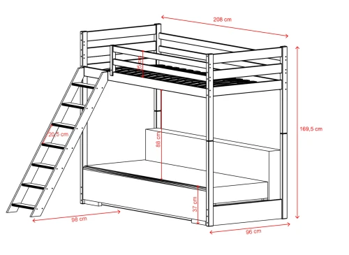 SOFINO 90x200/140x200 cannelle mezzanine avec canapé-lit en tissu beige poso 38 Lano Meubles