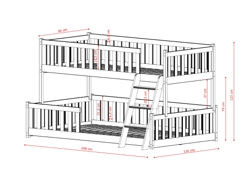 NICE 90x200/120x200 blanc lit superposé à base large Lano Meubles