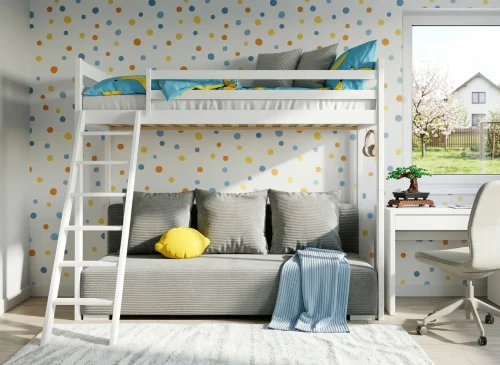 SOFINO 90x200/140x200 blanc lit mezzanine avec canapé-lit en tissu gris zoom 15 sage Lano Meubles