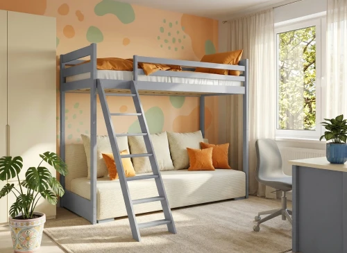 SOFINO 90x200/140x200 gris lit mezzanine avec canapé-lit en tissu beige poso 38 Lano Meubles