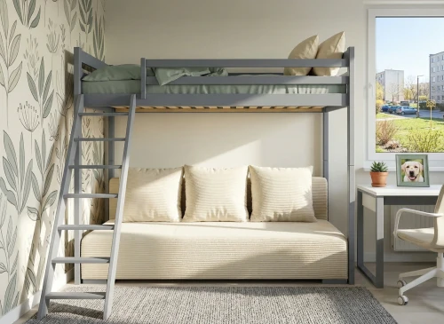SOFINO 90x200/140x200 graphite lit mezzanine avec canapé-lit en tissu beige poso 38 Lano Meubles