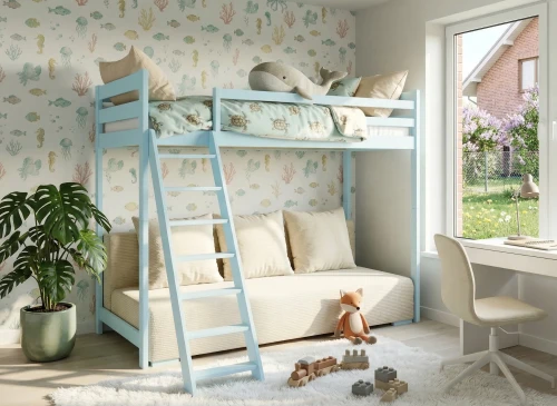 SOFINO 90x200/140x200 bleu lit mezzanine avec canapé-lit en tissu beige poso 38 Lano Meubles