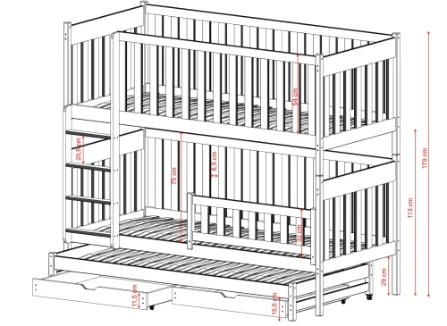 EMILKA 80x200 bois non laqué lit superposé Lano Meubles