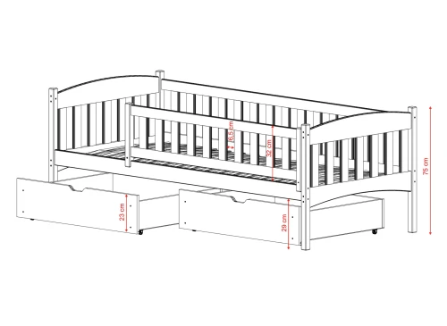 GUCIO 80x200 bois non laqué lit enfant simple Lano Meubles