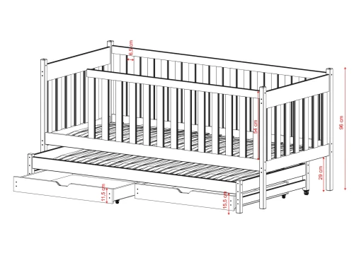 KAJA 80x160 bois non laqué lit gigogne Lano Meubles