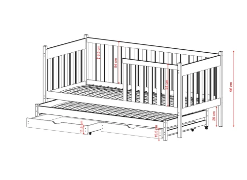 KAJA 80x160 bois non laqué lit gigogne Lano Meubles