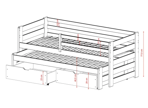 SENSO 80x160 bois non laqué lit gigogne Lano Meubles