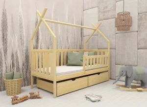 SIMBA 80x180 bois non laqué lit pour enfant simple tipi Lano Meubles