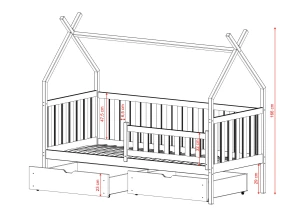 SIMBA 90x180 bois non laqué lit pour enfant simple tipi Lano Meubles