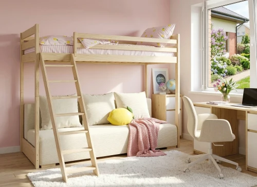 SOFINO 90x200/140x200 bois non laqué lit mezzanine avec canapé-lit en tissu beige poso 38 Lano Meubles