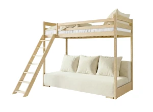SOFINO 90x200/140x200 bois non laqué lit mezzanine avec canapé-lit en tissu beige poso 38 Lano Meubles