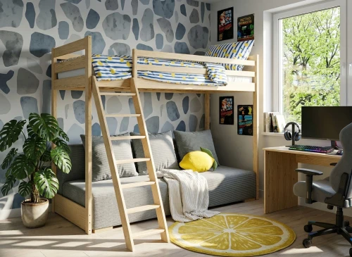 SOFINO 90x200/140x200 bois non laqué lit mezzanine avec canapé-lit en tissu gris zoom 15 sage Lano Meubles